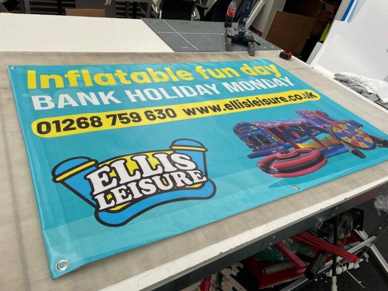 Ellis Leisure printed mesh banner with eyelets in the Flash workshop