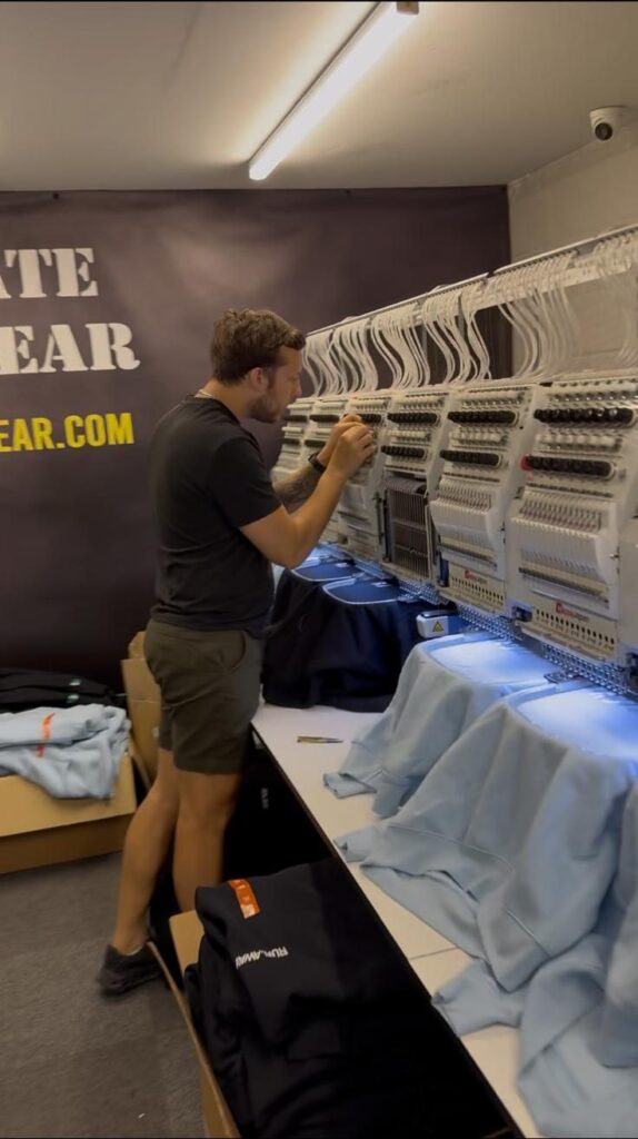 Flash team embroidering festival merchandise