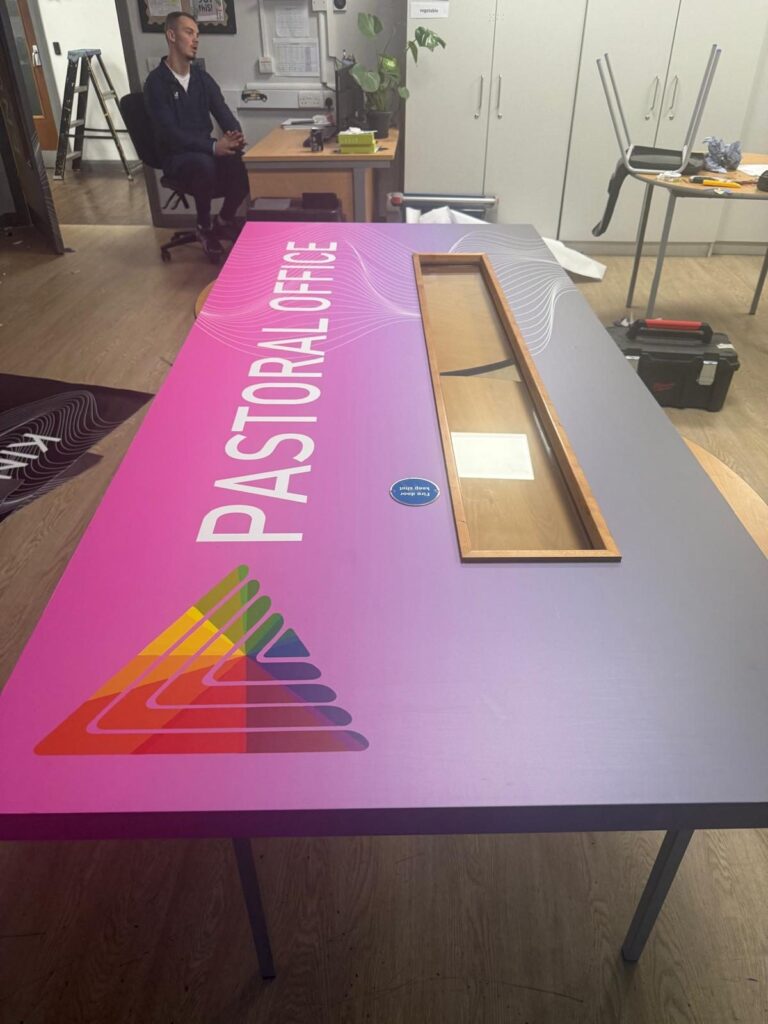 Printed Pastoral Office door wrap before fitting